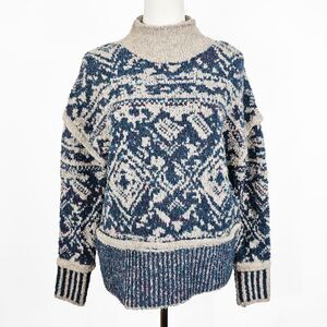 Ophelia Roe NWT Small Blue Beige Gray Turtle Neck Sweater